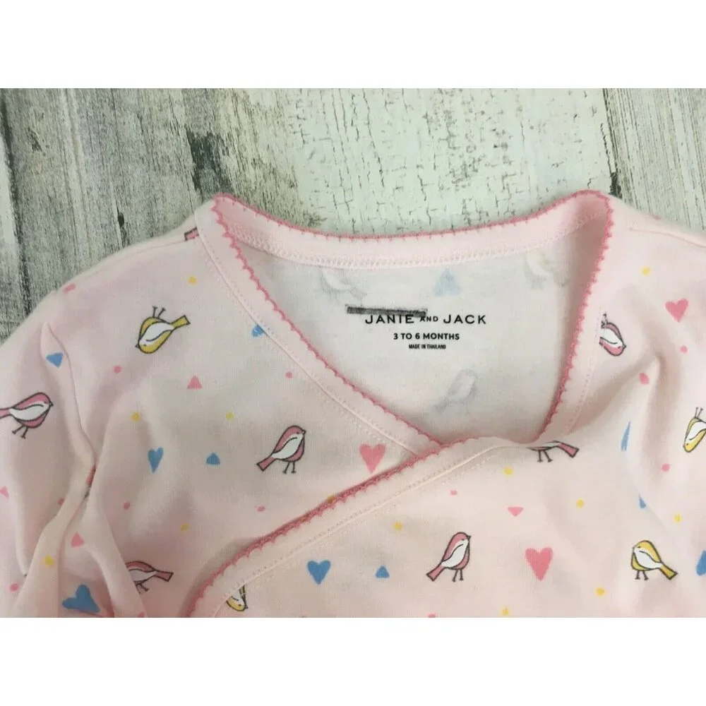 Janie and Jack Pink Bird Print Baby Matching Set